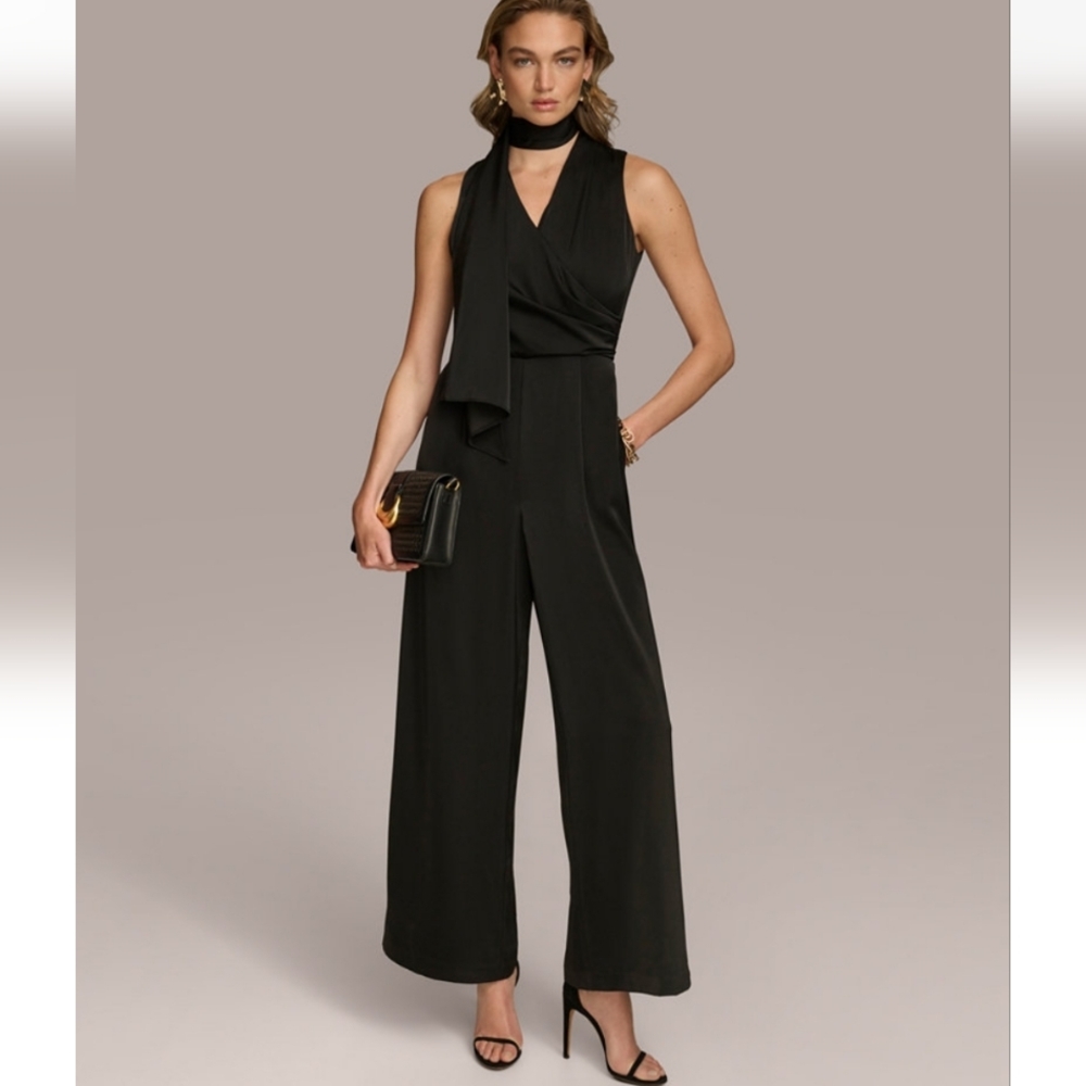 Donna Karan Women's Scarf-Neck Sleeveless Jumpsuit
